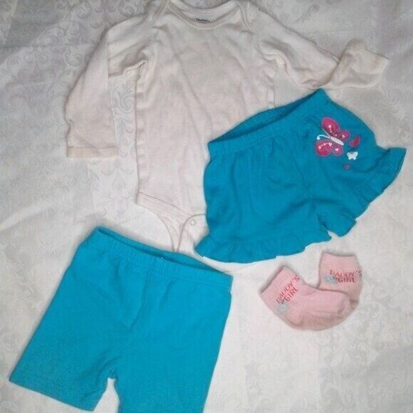 OshKosh Circo Gerber Baby Girl 12 Month Outfits Bundle Onesie Shorts Socks Teal - Picture 1 of 9